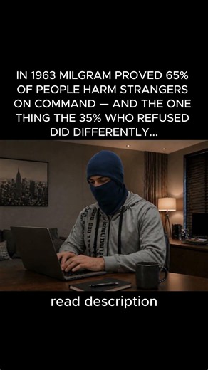 IN 1963 MILGRAM PROVED 65% OF PEOPLE HARM STRANGERS ON COMMAND