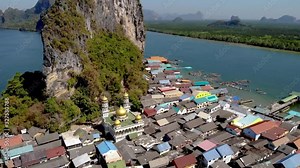 Punyi island, Ko Panyi or Koh Panyee, Muslim fisherman village landmark attractions travel by boat at Ao Phang Nga Bay National Park, Thailand