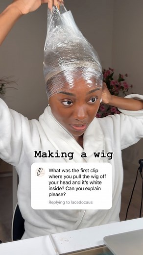 Amanda. on Instagram: "making a wig using plastic wrap method and the following items: Bald cap Needle and thread Plastic wrap Bundles are from @zsfhair I got me a whole wig that fits my head perfectly 🫶 #fy"