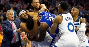 Watch: Joel Embiid Ejected After Fight Involving Karl-Anthony Towns, Who Was Put In Chokehold By Ben Simmons - CBS Philadelphia