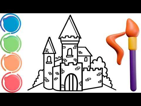 How to draw sand castle for kids . Sand castle Drawing and coloring painting for kids and toddlers.