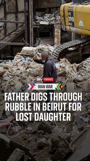 Special correspondent @Alex reports from central Beirut, where buildings have been destroyed and dozens have gone missing amid Israeli strikes. One father searches through the rubble of fallen buildings, hoping to find a sign of his daughter's whereabouts. #SkyNews #Lebanon #Israel