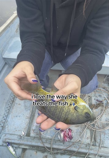 she’s so gentle with them 😊 💖 #fishing #fish #fyp #gf