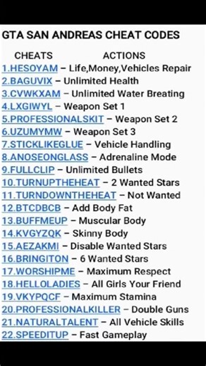 gta san andreas cheat code || gta all cheat code #gta #trending #shorts