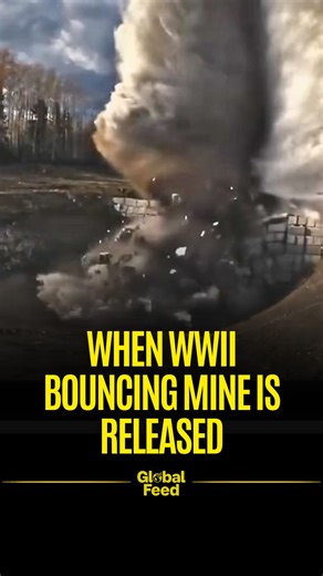 Global Feed on Instagram: "When a World War II era bouncing mine is deployed it follows a terrifyingly precise sequence designed for maximum impact. The device first launches upward from the ground before detonating at waist height where its lethal fragments can spread across a wide radius. This design was intentionally engineered to overcome traditional ground level protection. By exploding in mid air the blast sends high speed shrapnel in all directions increasing the chance of injury even for