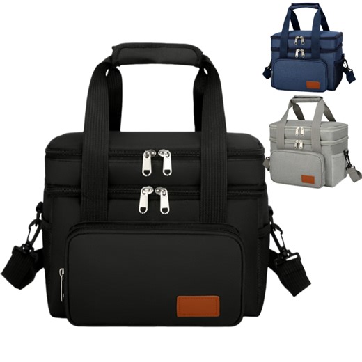 Waterproof Portable Hand-held Black Collapsible Lunch Bag Double Layer Tote Crossbody Cooler Bags Outdoor Travel Storage Bag