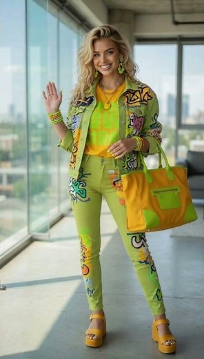 Lime Green Graffiti Jacket & Pants Set – Bold Street Style OOTD 2026