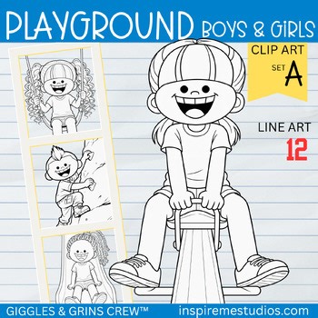 Playground Kids Clipart Line Art — Recess, School Play, Outdoor Fun