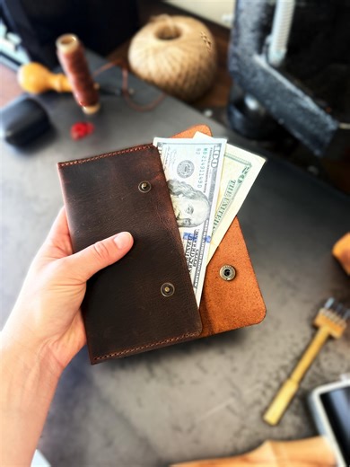 Handmade Leather Cash Envelope, Rustic Wallet for Bills & Notes, Snap Closure Pouch, Travel Document Holder, Personalized Gift - Etsy