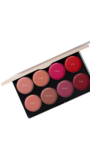 Fitglow Beauty on Instagram: "Limited edition 8 shade Lip Cream Palette powdered by super skincare formula with peptides, plant collagen + moisture restoring extracts. Each shade melts into the lips, blending skincare-level hydration with rich, wearable color. BEACH — peachy nude with a sunlit apricot warmth. BUCK — caramel nude with balanced, velvety depth. PURE — creamy beige touched with soft vanilla. ROOTED — cocoa rose with earthy undertones. CHEER — juicy raspberry that brings instant fres