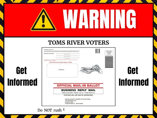 Stay tuned for more fact-based news and information about all of the candidates, especially those for the Toms River Council seats, before casting your ballots in the November 2025 General Election. Mail-In ballots began to sent out on 9/20/25. Do not rush to return it. Get informed. @topfans | EXIT 82 Scanner News