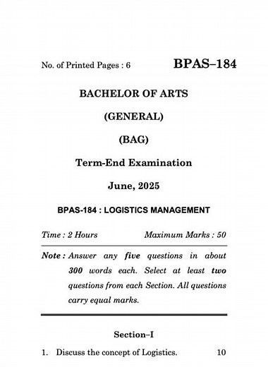 BPAS–184 June 2025 | IGNOU Previous Year Question Paper