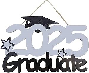 2025 Graduation Party Decora-Tion Wooden Sign Blue Class of 2025 Photo Booth Props 2025 Graduation Picture Props for 2025 Gradua-Tion Party Supplies, 15.75x9.6 inches (Gray)