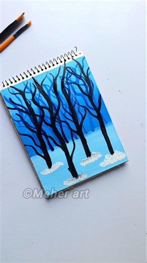 Snowy forest painting for beginners #acrylicpainting #artshorts #art