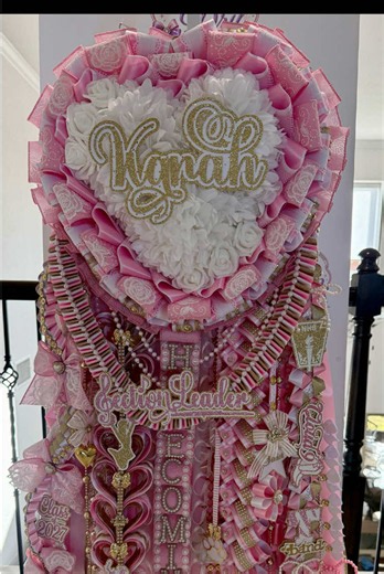 Senior Homecoming Mum Ideas: Pink Pearls Band Mum for Tiger Pride