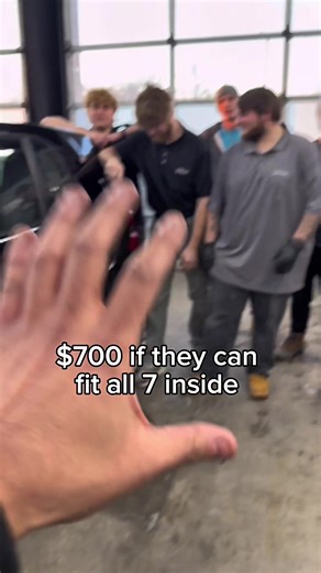 I told the guys if all seven of them could fit inside a smart car I’ll give them 100 bucks apiece #Small #tiny @Autoworkz