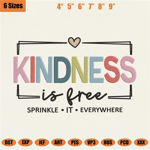 Kindness is Free Embroidery Design, Teacher Machine Embroidery File, Anti Bullying Pink Shirt Day, Colorful Lettters PES DST - Etsy