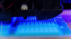 3D printer Printing model With Blue PLA Filament