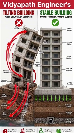 Why Buildings Tilt? | Building Tilt Failure vs Proper Foundation Design #vidyapathengineers
