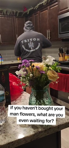 Once I learned that most men receive their first bouquet of flowers at their funeral I knew I had to change that for my hard working and loving man. He is doing a great job and we are SO SO proud of his accomplishments, which I felt deserved flowers. These are the first flowers he's ever received in his LIFE and this is the first set of flowers I ever got for a man. I was nervous to give them to him and extremely excited in the same token. I love him more than anything. I asked him,