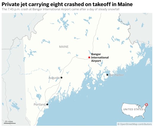 Six people died when a business jet trying to take off in Maine crashed in a snowstorm