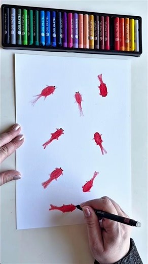 DIY Tuto Bricolage ✍️ dessin facile Poissons rouges aux pastels à l’huile
