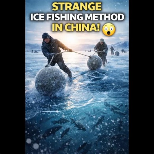 Strange Chinese Ice Fishing Trick Using Heavy Stones 😲 #icefishing #china #viralfacts #viral #shorts