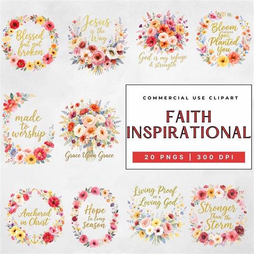 Faith Christian Floral Clipart Bundle PNG, Inspirational Scripture Sayings, Jesus Quotes Sublimation, Faith-based Printable, Commercial Use - Etsy