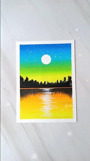 Easy Moonlit Lake Drawing with Oil Pastels | Step-by-Step Night Scenery Tutorial 🌕