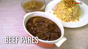 Para sa mga nag-rerequest ng ‘beef pares,’ eto na ang ating #SIMPOL recipe! Simulan na nating magluto, mga ka-SIMPOL! Mga sangkap: 1 kilo beef brisket 1 pc onion 1 whole garlic Ginger 3 pcs laurel leaves 3 pcs star anise 1 cup soy sauce 1/4 cup brown sugar Chinese rice wine (optional) 2 cups chicken broth Cornstarch Sesame Oil Rice 2 pcs egg Cooking oil COOKWARE: Masflex Cookware MEAT: Fresh Options Meatshop | Simpol.PH