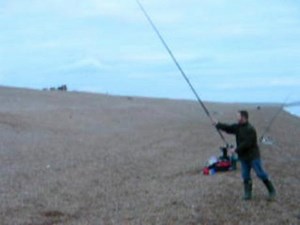 Paul pendulum casting at Chesil beach