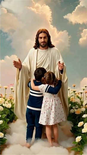 Two Children Run Into the Loving Arms of Jesus in Heaven