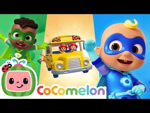 Wheels on the Super Hero Bus! | CoComelon Nursery Rhymes & Kids Songs