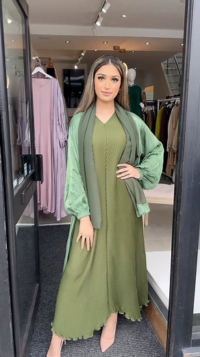 We are obsessed with our Malika Shiny Abaya Set - 3 Piece✨💕 #outfitinspo #fashion #modestwear #springoutfits2023 #fashioninspo #ootdmodest #ootd #modestoutfitinspo #abayafashion #abayastyle #abaya #modestclothing #modestfashion | SANZAA
