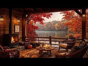 Peaceful Autumn Ambience on Rainy Day 🍂 Smooth Jazz in Cozy Log Cabin with Rain & Fireplace Sounds