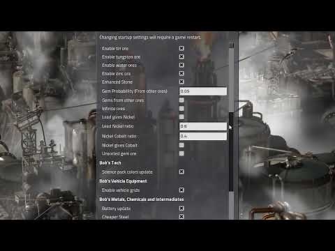 Factorio Bob's mods: Tutorial Mods list and settings