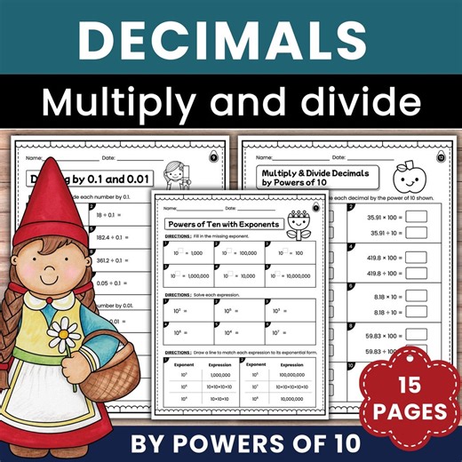 Decimals & Powers of 10 Worksheets: 5th Grade Math Practice - Etsy