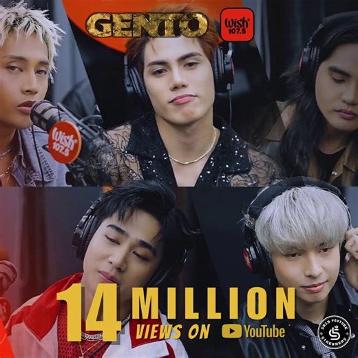 'Di ka basta-basta makakakita ng gento! 🎶 SB19's Wish Bus performance of their epic song "Gento" has garnered 14 millions views on Youtube! 💥🎉 This song with its awesome worldplay of ganito and ginto continues to empower people as it shares their story of growth. Pursuit of success is a process that takes tears of refinement - like mining for gold. Let's continue to celebrate SB19's music. Keep streaming! Keep sharing! 🎧❤️‍🔥 @SB19Official #SB19 | SB19 YouTube Streamers