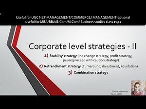 Corporate level strategies - II | stability, retrenchment, combination | MBA, UGC NET