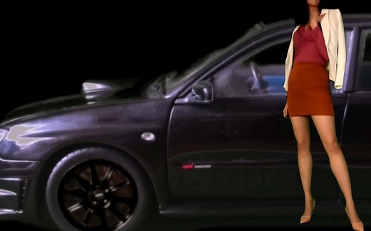 【80后90后怀旧系列】御姐今日继续cosplay《头文字D》/拓海老爸的斯巴鲁STI上镜/出厂服饰/白色修身西装/包臀短裙/高跟鞋