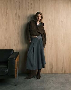 ONLY pleated a-line skirt in gray plaid | ASOS