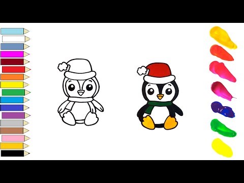 🐧 Penguin with Christmas Hat Drawing | Easy Cute Christmas Drawing for Kids 🎅