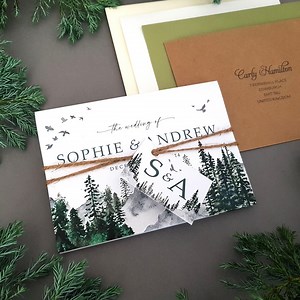 Forest Wedding Invitations – Woodland Mountain Concertina Invite Set With Rustic Twine & Tags, Customisable Rustic Outdoor Invites - Etsy