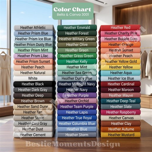 Bella Canvas 3001 Color Chart - POD Seller Reference (digital Download) - Etsy