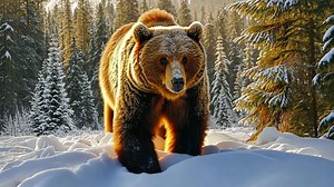 Massive grizzly bear stands proudly in pristine wilderness, a symbol of untamed strength, Ai Generated.