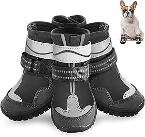 Dog Shoes, Otunrues Dog Shoes for Small Medium Large Dogs, Anti-Slip Dog Boot with Reflective, Waterproof Dog Booties & Paw Protectors for Winter Snowy Hot Pavement Day (Black, M)