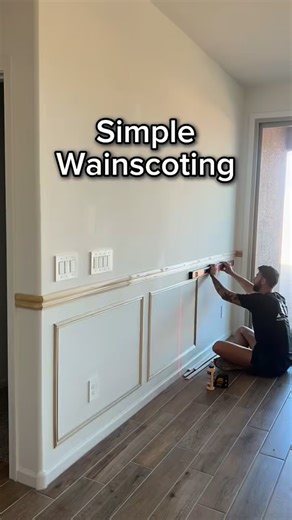 Anyone can slap some box molding and chair rail on the wall, but it’s the details that matter. Wrapping the corners to terminate the chair rail into the door trim completes the look. Don’t forget to plan for outlets and adjust your spacing as needed to avoid as many as possible. Always make sure each piece is level and plumb, to ensure every corner is perfectly square. It’s always the small details that stand out the most 🙌 (Sad I have to say this, but we did not paint the upper wall, the homeo