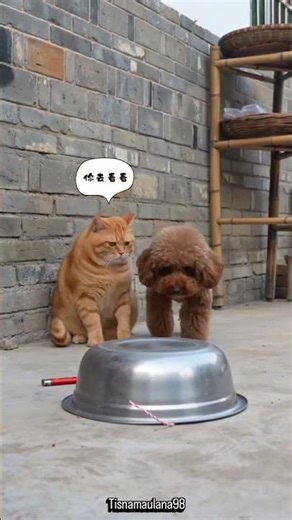 THE LITTLE TEDDY GOT TRICKED BY THE SILLY CAT again.#catsanddogs#cutepet #cat #dog #funnyvideos