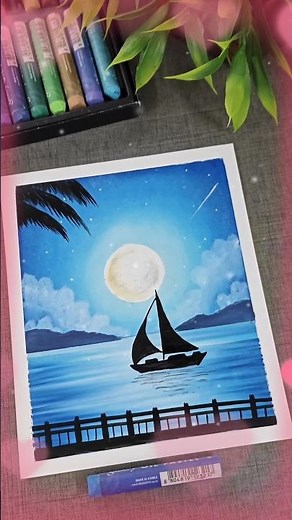 Magical Moonlight Boat Painting 🌙⛵✨ | Easy Oil Pastels Scenery #shorts