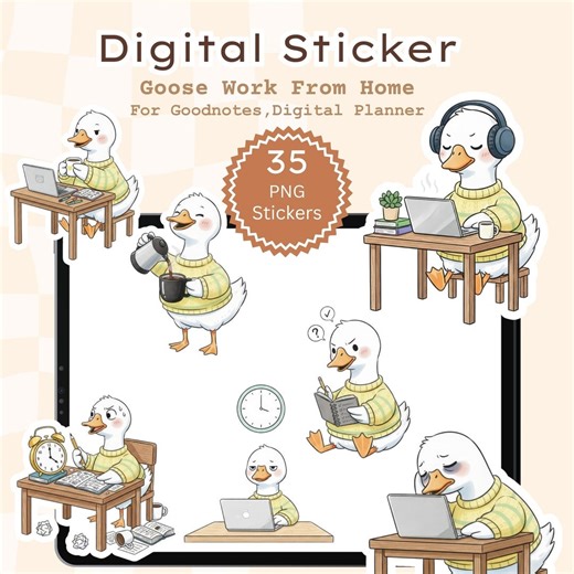 Goose Work From Home Digital Stickers, Goose Office PNG, Planner Icons, Printable A4 Sticker Sheet for Goodnotes - Etsy